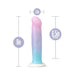 Blush Avant D17 Lucky dildo in pink and blue gradient with 8-inch length and 1.5-inch diameter, featuring a suction base.