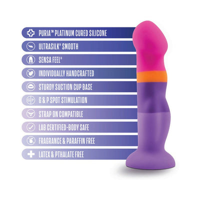 Colorful Avant D3 Summer Fling silicone toy with suction cup base and key features listed alongside.