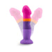 Purple and pink Avant D3 Summer Fling dildo with orange accent and suction cup base shown in angled positions.