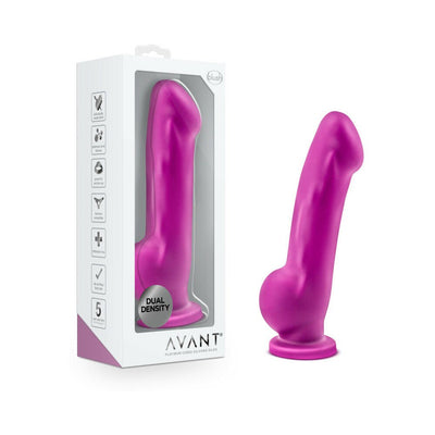 Avant D7 Ergo Violet dildo with dual-density silicone and suction base shown in packaging and standalone.