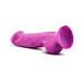 Ergonomically curved violet silicone dildo with suction cup base, 7.5 inches long, smooth and realistic design.