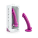 Violet Avant D9 Ergo MINI silicone dildo with suction cup base displayed next to its white packaging box.