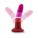 Blush Avant P3 Lesbian Pride silicone dong in red and pink shades with flexible, bendable design and suction cup base.