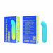 Bcute Curve Infinite Classic blue silicone bullet vibrator with front and back packaging showing product features and branding.