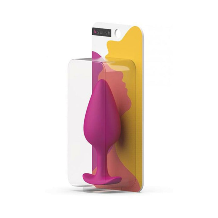 Magenta B Swish Bfilled Basic PLUS silicone plug in clear retail packaging with yellow and pink background design