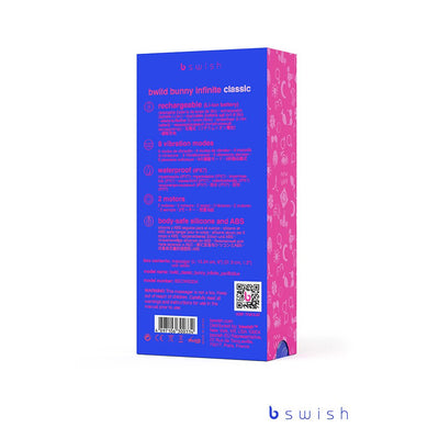 Packaging box of Bwild Infinite Classic Bunny in blue and pink with product features and brand logo visible