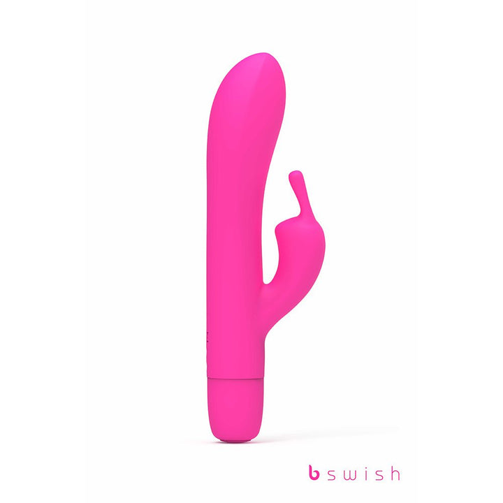 Pink Bwild Infinite Classic Limited Edition Bunny vibrator with dual motors and curved design for targeted pleasure.