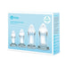 b-Vibe 4-piece set of clear glass anal dilators in graduated sizes with rounded tips and flared bases in blue packaging