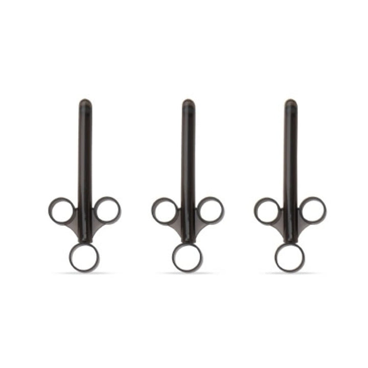 Three black lubricant applicators with finger rings for easy and precise application, shown on a white background.