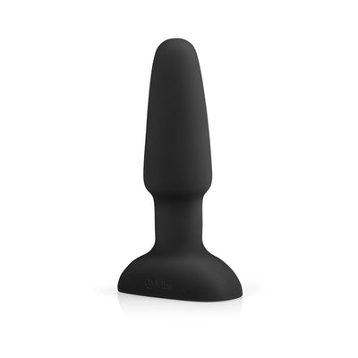 Black silicone B-Vibe Rimming Plug 2 with tapered tip and wide base for safe, comfortable use.