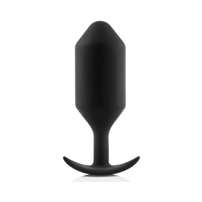 Black seamless silicone weighted plug with tapered tip and curved base for comfortable, secure fit.