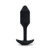 Black medium-sized B-Vibe Snug Plug Vibrating with a tapered tip and ergonomic base on a white background.