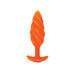Medium-sized orange silicone butt plug with spiral texture and flared base for safe use.