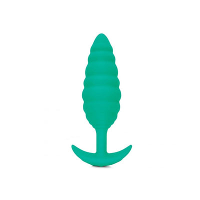 Large green silicone textured anal plug with tapered tip and ergonomic base for comfortable use.