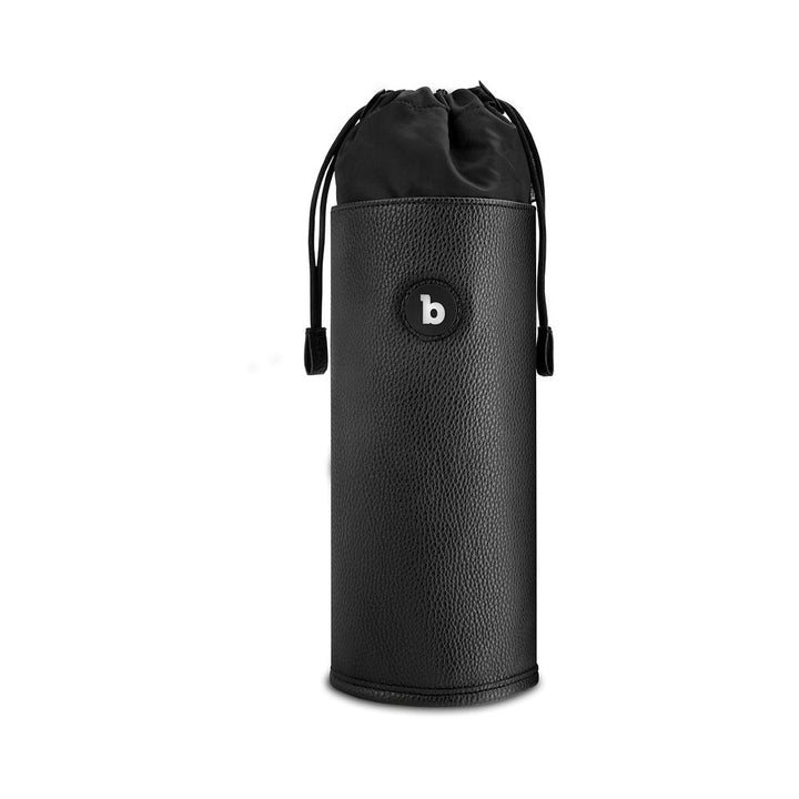Black textured B-Vibe UV Sterilizer Pouch with drawstring closure and logo on front for sanitizing and storing toys.