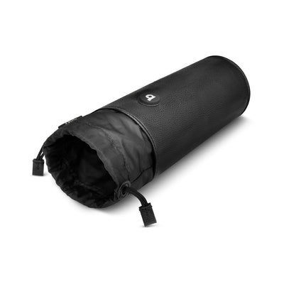 Black cylindrical B-Vibe UV Sterilizer Pouch with drawstring closure, designed for discreet toy sanitization and storage.