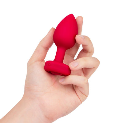 B-vibe Vibrating Heart Rechargeable Remote-controlled Anal Plug With Heart-shaped Jewel Base M/l Red - SexToy.com