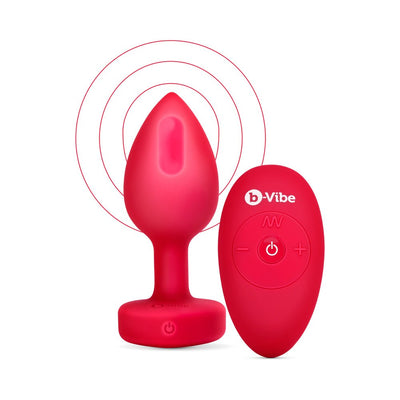 B-vibe Vibrating Heart Rechargeable Remote-controlled Anal Plug With Heart-shaped Jewel Base M/l Red - SexToy.com