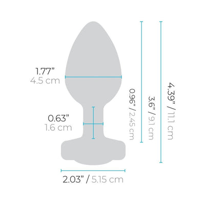 Diagram showing dimensions of a vibrating jewel plug measuring 4.39 inches in length and 1.77 inches in widest diameter.