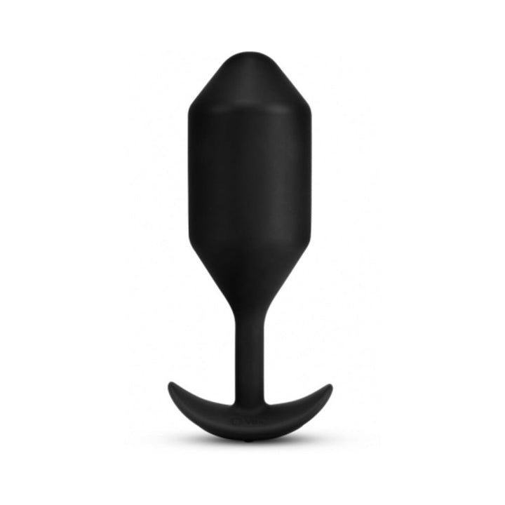 XXLarge black silicone vibrating snug plug with tapered tip and curved base for secure fit and comfort.