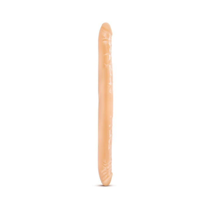 Double-ended realistic dildo in beige with textured details, designed for shared intimate pleasure.