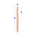 16-inch double-ended dildo in flesh tone with 8-inch insertable length on each side, shown with size measurements.