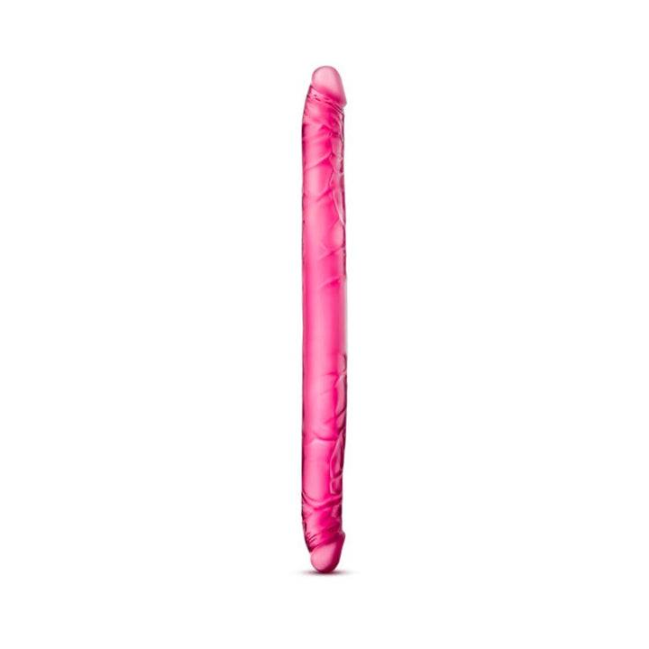 Purple double-ended dildo with realistic texture and pronounced heads on both ends, 16 inches long.
