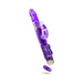 Purple B Yours Beginner's Bunny vibrator with rotating beads and clitoral stimulator, battery compartment open.