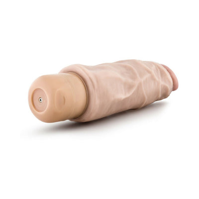 Beige realistic textured vibrator with twist dial base, designed for multispeed vibrations and waterproof use.