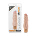 Beige realistic textured vibrator with multispeed vibrations shown in and out of packaging.