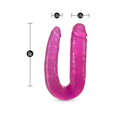 Pink double-headed dildo with one end 1.25 inch wide and the other 1.75 inch wide, 6.5 inches in length.