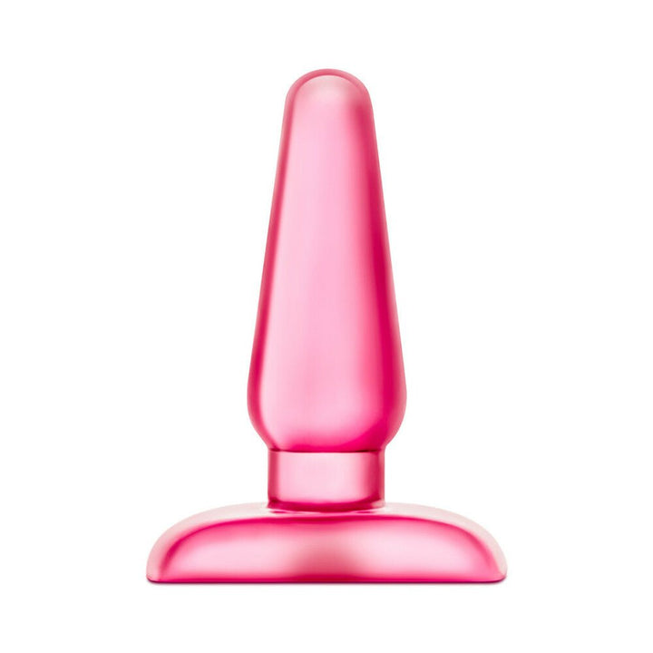 Medium-sized tapered purple anal plug with a flared base, smooth surface, and glossy finish.
