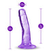 Purple translucent dildo with suction base, 5.5 inches long and 1.25 inches wide, designed for G-spot and P-spot stimulation.