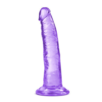 Purple translucent curved dildo with suction cup base, designed for G-spot and P-spot stimulation.