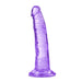 Purple translucent curved dildo with suction cup base, designed for G-spot and P-spot stimulation.
