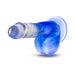 Blue gradient realistic dildo with suction cup base, 6 inches long, made of smooth non-porous material.
