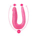 Pink U-shaped double-ended dildo with one 1-inch and one 1.5-inch tip, measuring 12.5 inches total length.