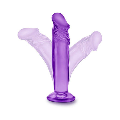Purple 6-inch flexible suction cup dildo with realistic texture and curved tip for targeted stimulation.