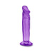 Purple 6-inch translucent dildo with suction cup base, textured shaft, and curved tip for versatile use.