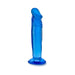 Blue translucent 6-inch suction cup dildo with realistic shape and textured details.