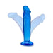 Blue translucent 6-inch suction cup dildo with flexible movement shown on white background.