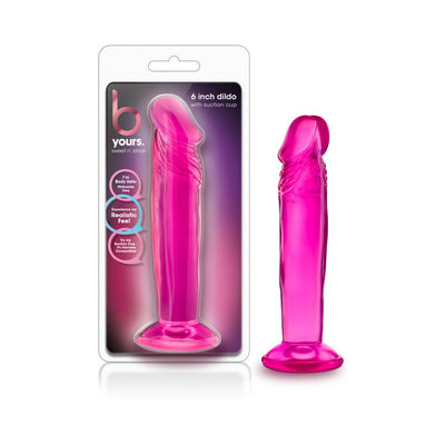 Purple 6-inch suction cup dildo with realistic texture and packaging showing product features and brand logo.