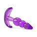 Purple triple bead anal plug with a curved base, made from smooth, translucent material.