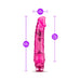 Purple translucent vibrator with realistic shape and size measurements displayed on a white background.
