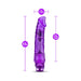 Purple realistic-style vibrator with textured shaft and curved head, showing dimensions and insertable length.