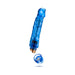 Blue translucent vibrator with realistic texture and removable battery cap shown against white background.