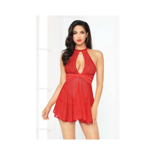 Babydoll Strappy Waist & Panty Criss Cross Waistband Red Md - SexToy.com