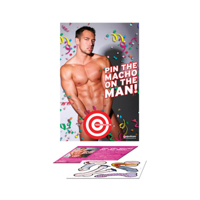 Bachelorette party game featuring a shirtless man poster with target and playful pin-on pieces for adult party fun.