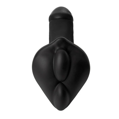 Black silicone double-bump stimulation cushion with flat base designed for dildo compatibility and added comfort.