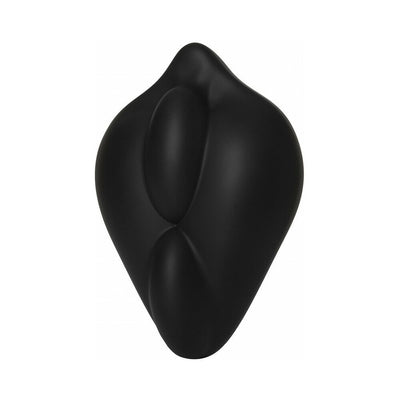 Black silicone BumpHer sleeve with double-bump design for enhanced strap-on comfort and stimulation.